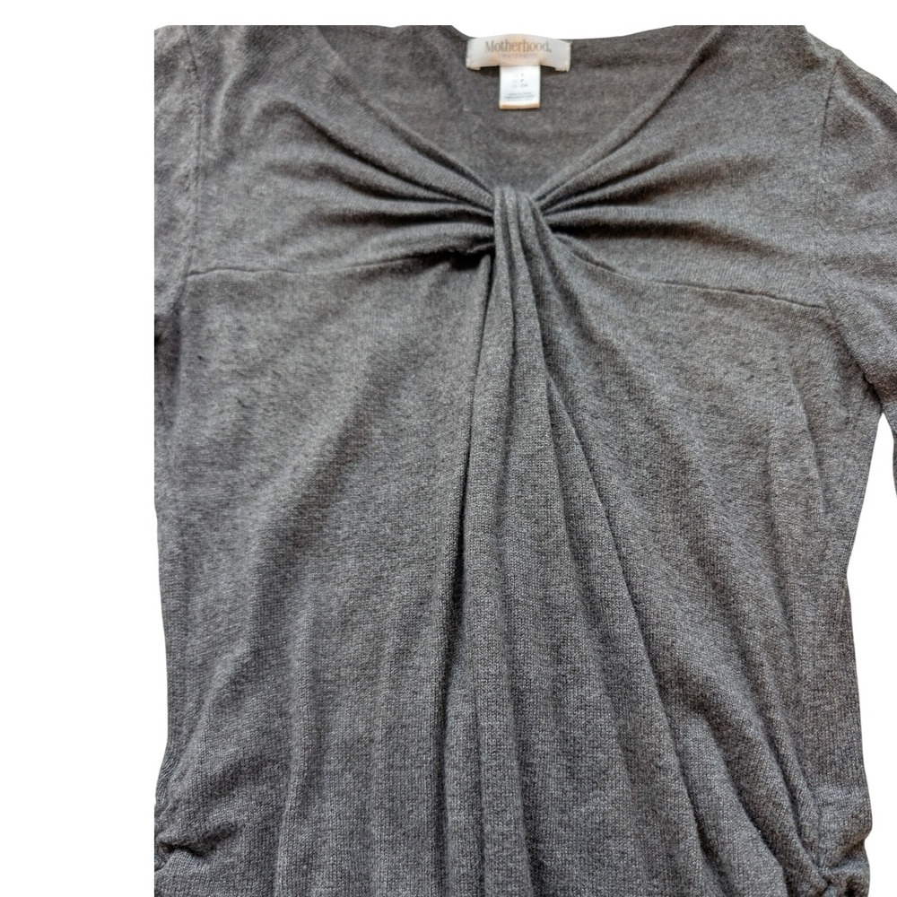 Motherhood Maternity Gray Twist Front Ruched Side 3/4 Sleeve Knit Sweater Small - Picture 2 of 5